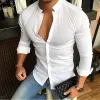 Men's Casual Fashion Solid Color Stand Collar Long Sleeve Shirt 79136189X sold by Manly