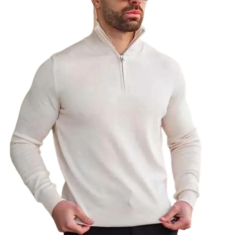 Men's Casual Zipper Stand Collar Knitted Pullover Sweater 84176613M sold by Manly