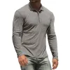 Men's Solid Striped Lapel Long Sleeve Polo Shirt 75610754Z sold by Manly
