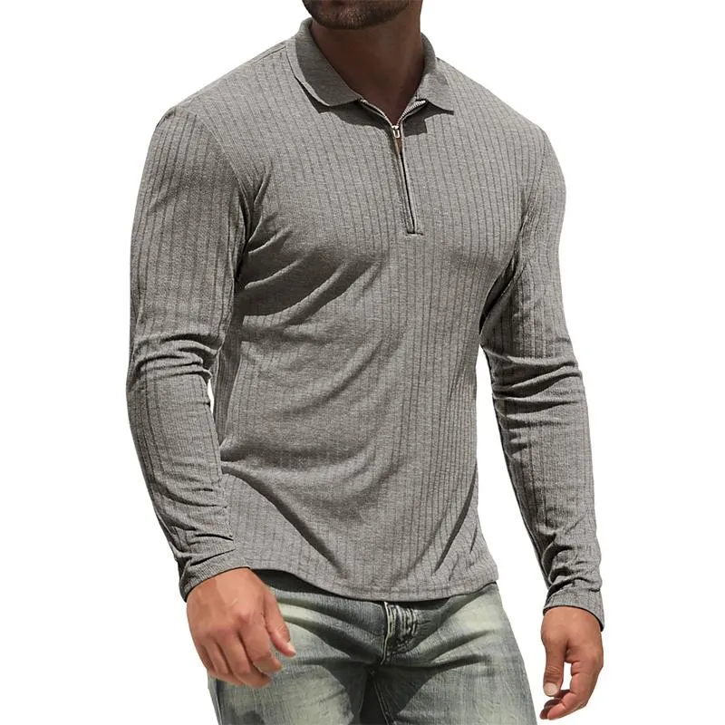 Men's Solid Striped Lapel Long Sleeve Polo Shirt 75610754Z sold by Manly product image thumbnail 3