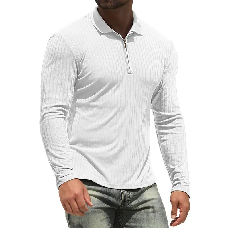 Men's Solid Striped Lapel Long Sleeve Polo Shirt 75610754Z sold by Manly product image thumbnail 2