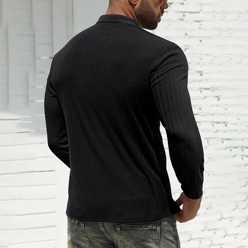 Men's Solid Striped Lapel Long Sleeve Polo Shirt 75610754Z sold by Manly product image thumbnail 5