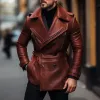 Men's Vintage Notched Lapel Double Breasted Belt Leather Coat 69214111M sold by Manly
