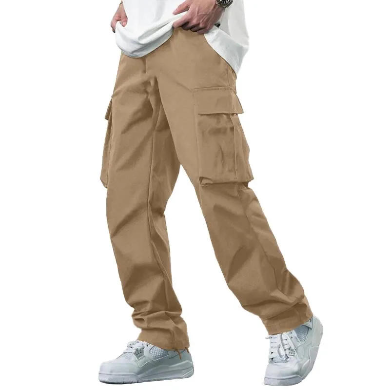 Men's Cotton Solid Color Multi-pocket Elastic Waist Cargo Casual Pants 12992496Z sold by Manly