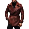 Men's Vintage Notched Lapel Double Breasted Belt Leather Coat 69214111M sold by Manly