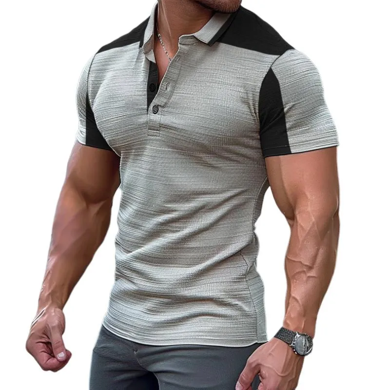 Men's Casual Colorblock Short-sleeved Polo Shirt 12235385TO sold by Manly