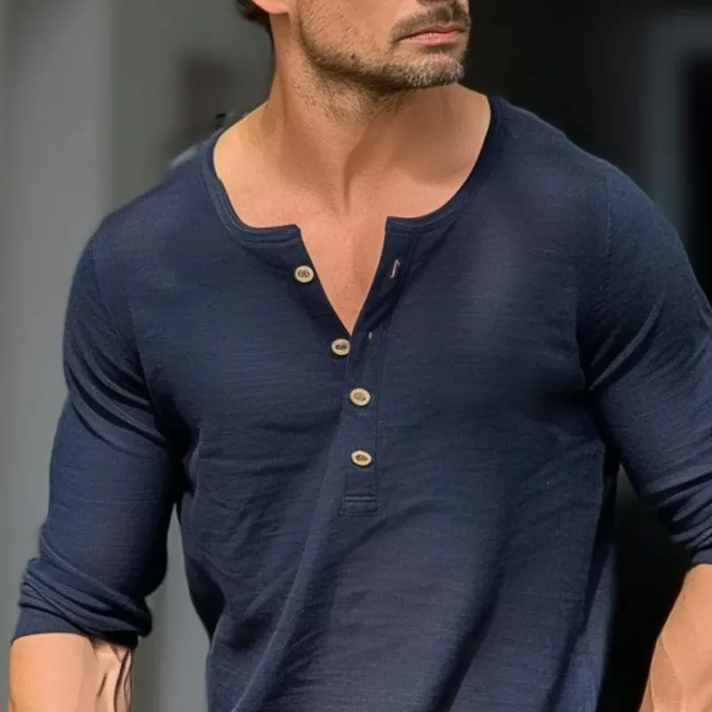 Men's Button V-neck Thin Transparent Long Sleeve T-shirt 54403021Y sold by Manly product image thumbnail 2