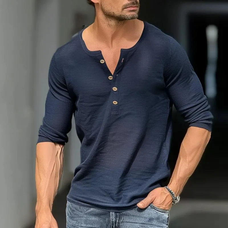 Men's Button V-neck Thin Transparent Long Sleeve T-shirt 54403021Y sold by Manly product image thumbnail 3