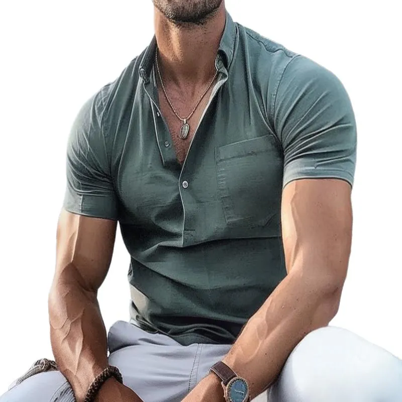 Men's Vintage Solid Lapel Pocket T-Shirt 11020490TO sold by Manly