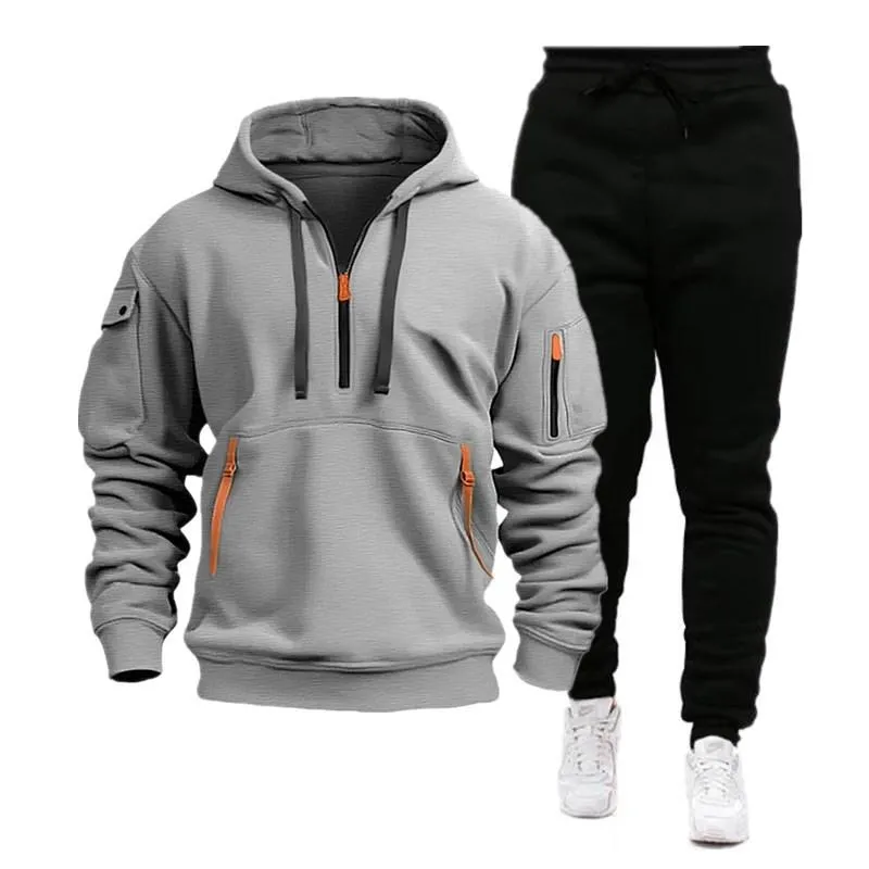 Men's Casual Zipper Collar Loose Long-sleeved Sports Hoodie Sweatpants Set 94245181M sold by Manly product image thumbnail 2
