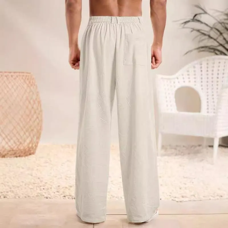 Men's Solid Color Cotton And Linen Elastic Waist Straight Casual Pants 57901263Z sold by Manly product image thumbnail 5