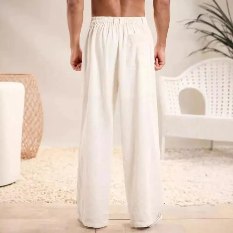 Men's Solid Color Cotton And Linen Elastic Waist Straight Casual Pants 57901263Z sold by Manly product image thumbnail 3