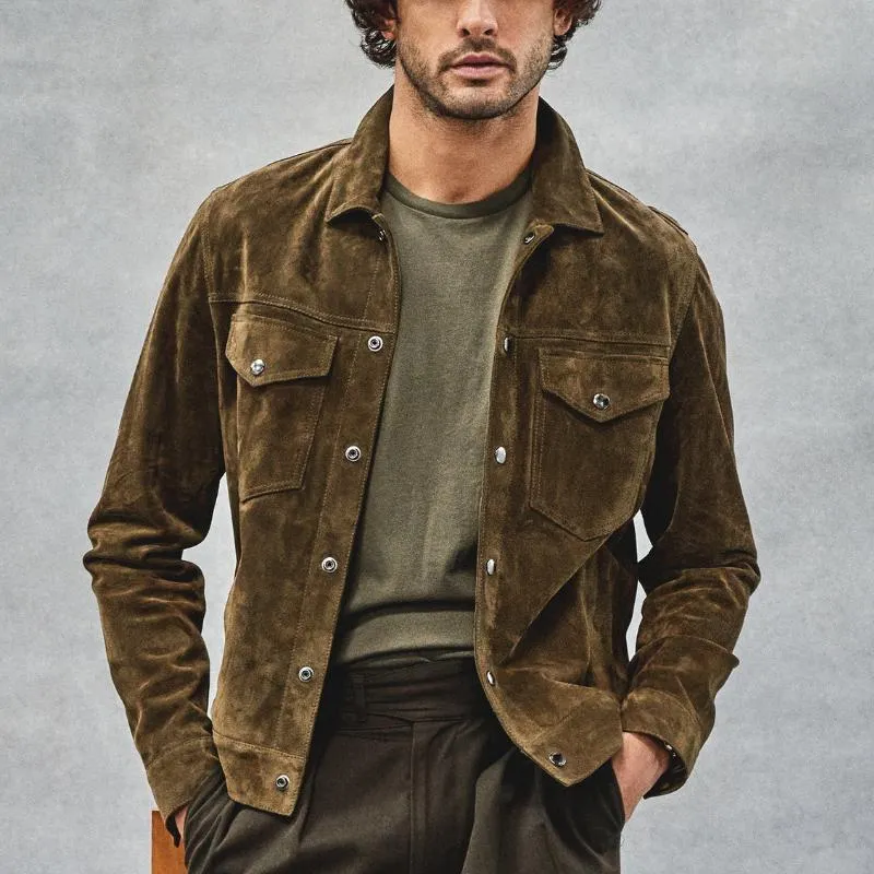 Men's Vintage Solid Suede Workwear Multi-Pocket Jacket 60567479Y sold by Manly product image thumbnail 3