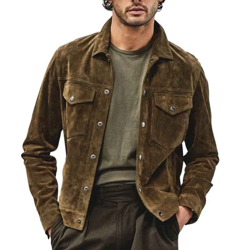 Men's Vintage Solid Suede Workwear Multi-Pocket Jacket 60567479Y sold by Manly