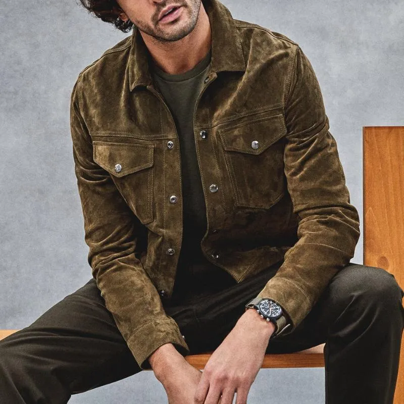 Men's Vintage Solid Suede Workwear Multi-Pocket Jacket 60567479Y sold by Manly product image thumbnail 2