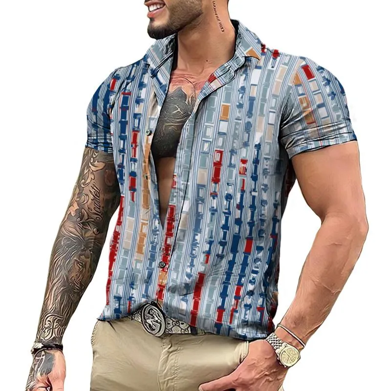 Men's Casual Square Floral Short-sleeved Shirt 41190748TO sold by Manly