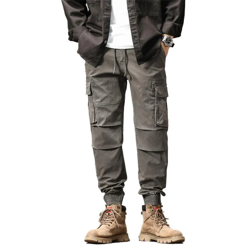 Men's Solid Color Multi-Pocket Elastic Cargo Pants 57353581X sold by Manly