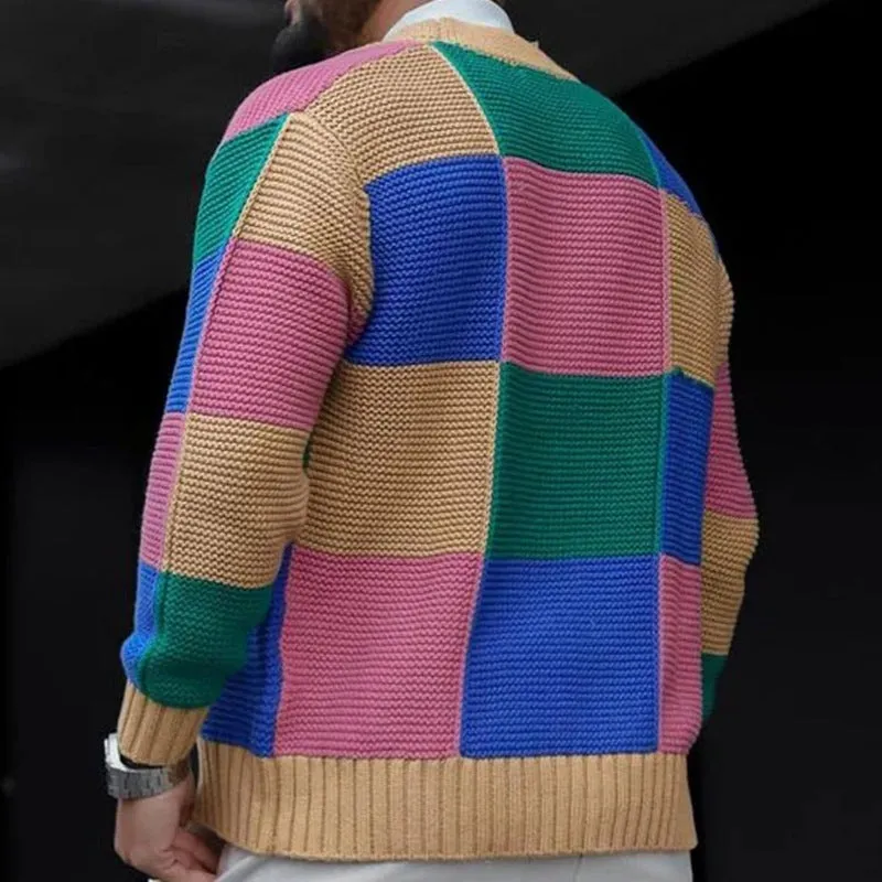 Men's Fashion Colorblock Single Breasted Long Sleeve Knit Cardigan 81050023M-1 sold by Manly product image thumbnail 3