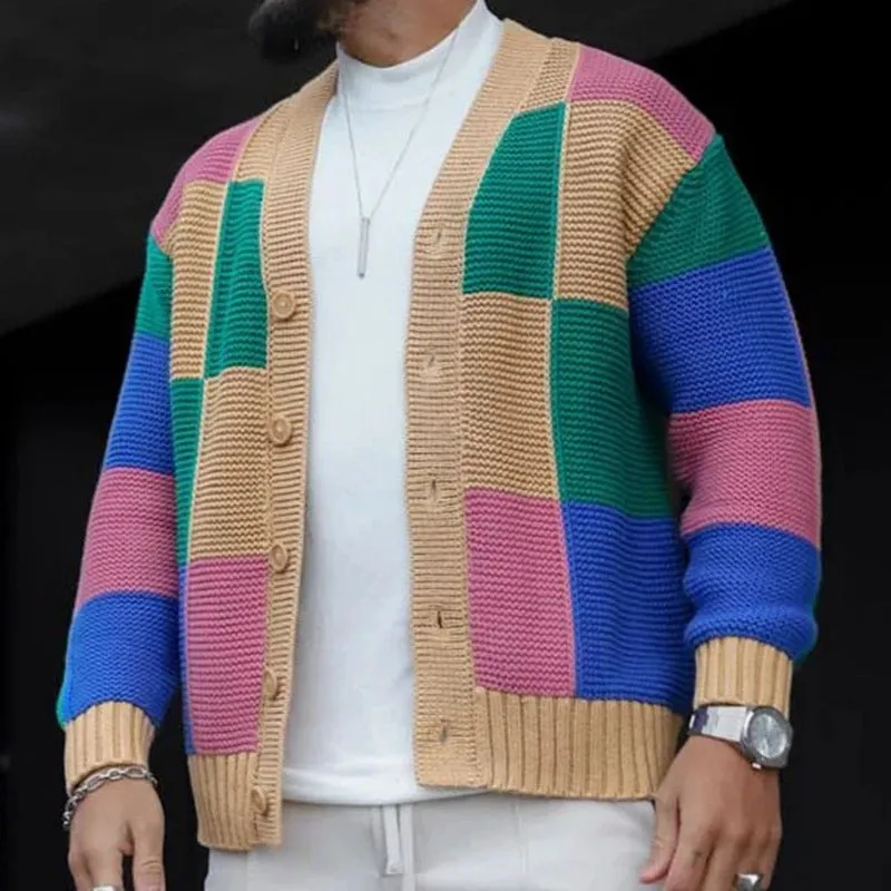 Men's Fashion Colorblock Single Breasted Long Sleeve Knit Cardigan 81050023M-1 sold by Manly product image thumbnail 2