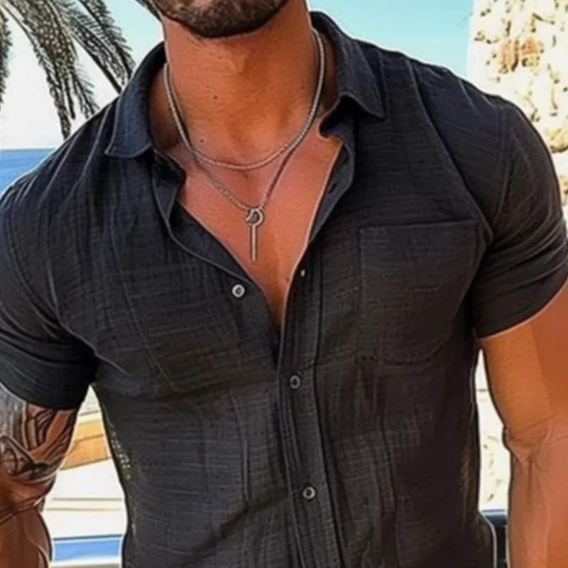 Men's Casual Cotton Linen Short-sleeved Shirts 93759004TO sold by Manly product image thumbnail 3