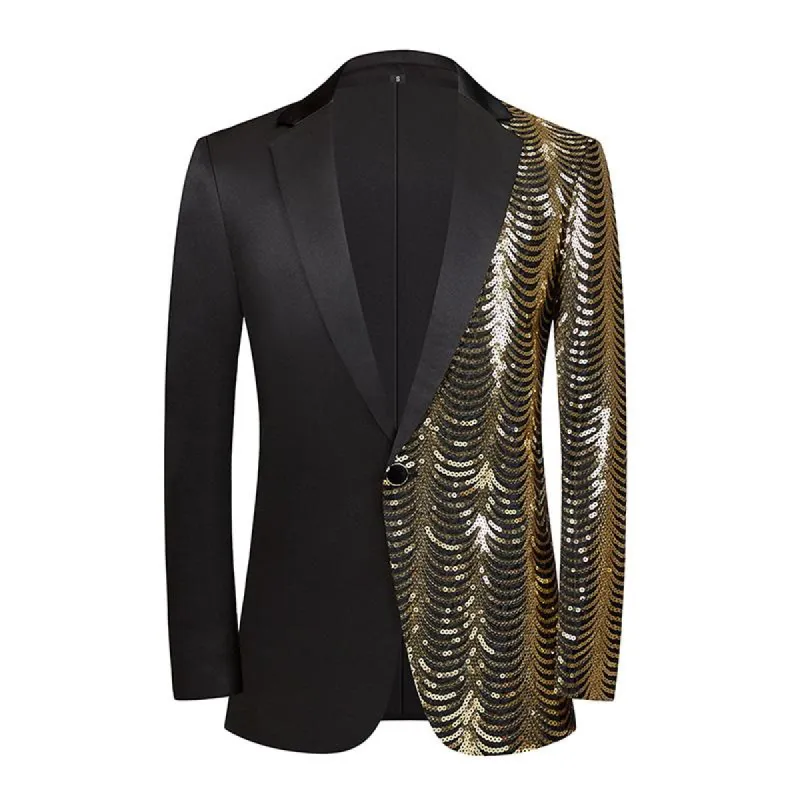 Men's Vintage Wavy Sequin Panel Single Breasted Lapel Blazer 16573485M sold by Manly