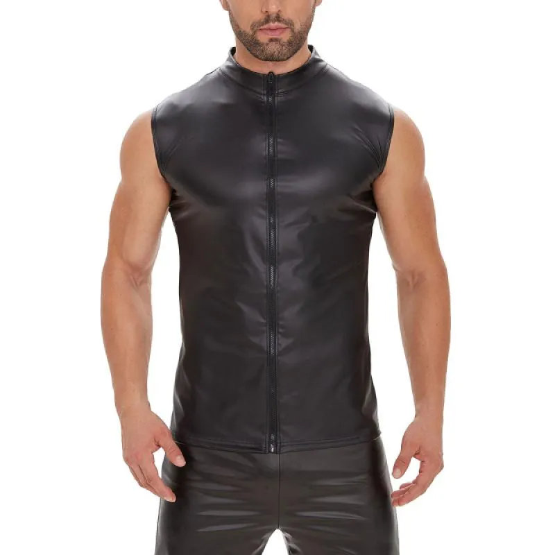Men's Sexy Matte PU Stand Collar Zipper Slim Fit Vest 03846343M sold by Manly