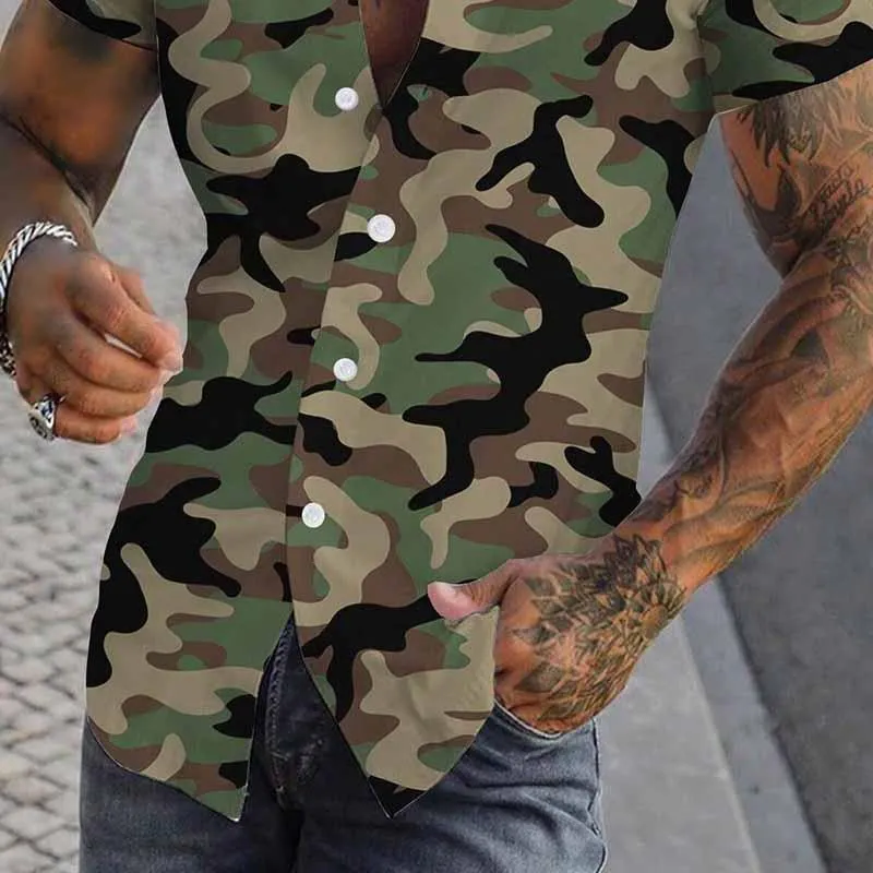 Men's Camouflage Print Lapel Short Sleeve Shirt 85174299X sold by Manly product image thumbnail 3