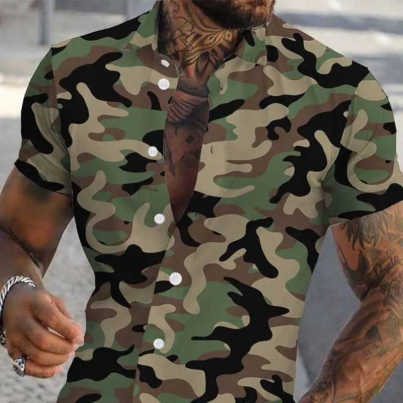 Men's Camouflage Print Lapel Short Sleeve Shirt 85174299X sold by Manly product image thumbnail 2