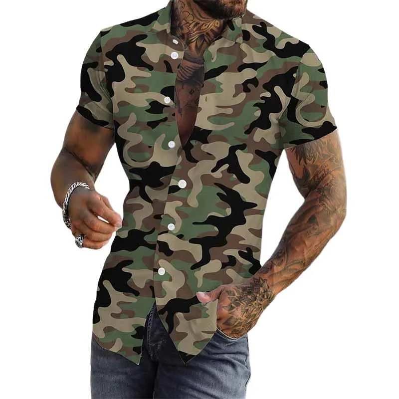 Men's Camouflage Print Lapel Short Sleeve Shirt 85174299X sold by Manly