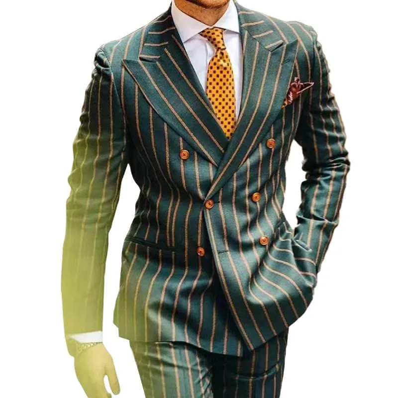 Men's Vintage Vertical Stripe Print Peak Collar Double Breasted Blazer 05449226Y sold by Manly