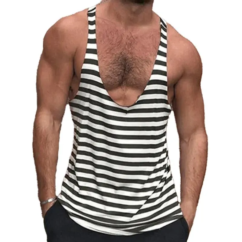 Men's Casual Striped Deep V Neck Tank Top 73603413Y sold by Manly