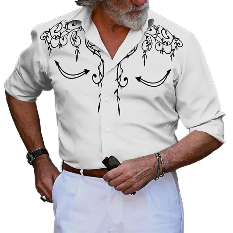 Men's Western Style Embroidered Lapel Long Sleeve Casual Shirt 23354765Z sold by Manly