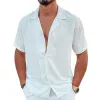Men's Linen Lapel Solid Loose Shirt 63376848Z sold by Manly