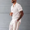 Men's Linen Lapel Solid Loose Shirt 63376848Z sold by Manly