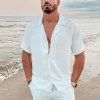 Men's Linen Lapel Solid Loose Shirt 63376848Z sold by Manly