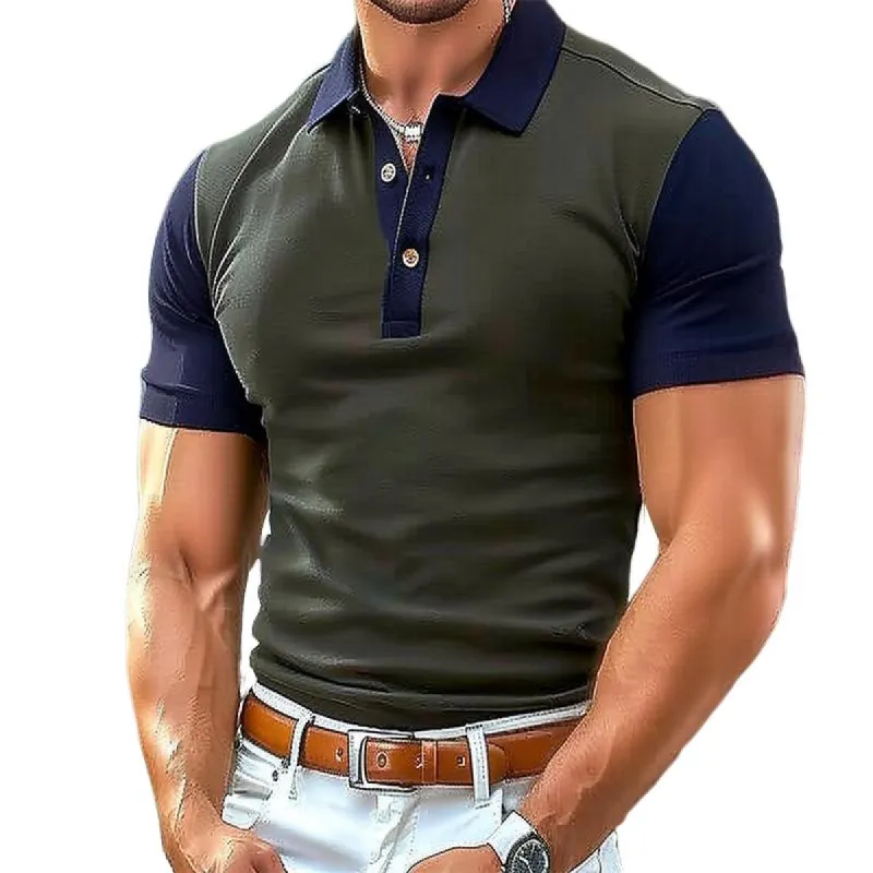 Men's Casual Color Block Short Sleeve Polo Shirt 19598821TO sold by Manly