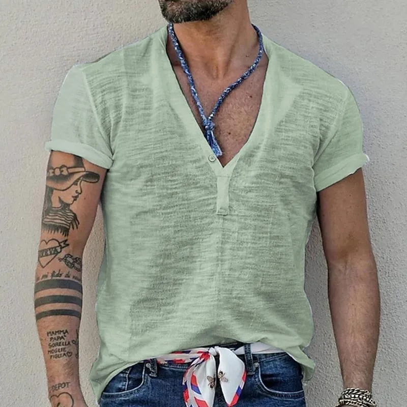 Men's Casual Solid Color Henley Collar Short Sleeve T-Shirt 12790531Y sold by Manly product image thumbnail 3