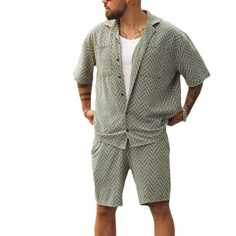 Men's Casual Lapel Short Sleeve Shirt Shorts Set 45011860Y sold by Manly