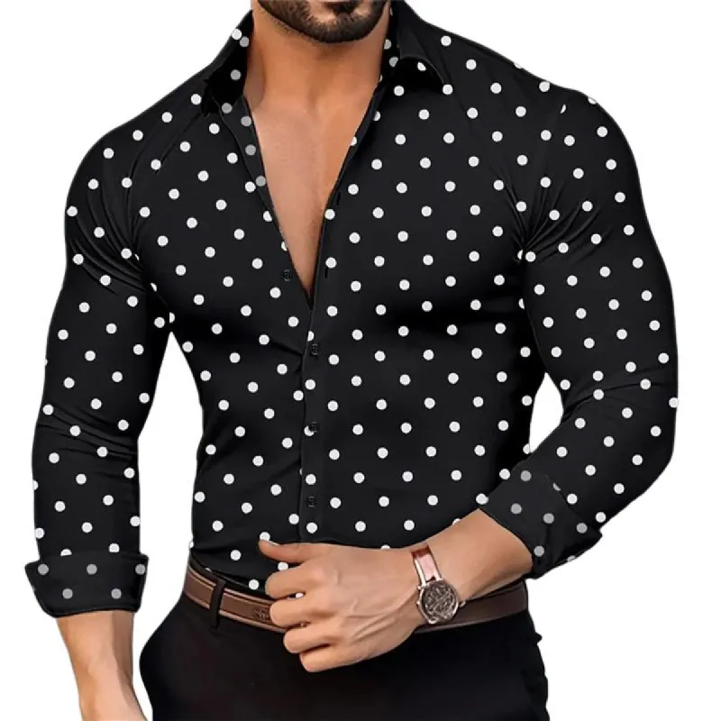 Men's Polka Dot Print Lapel Long Sleeve Shirt 40296130X made by Manly