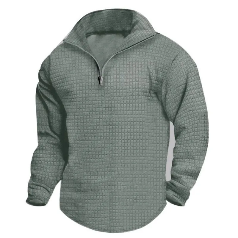 Men's Solid Color Half Zip Small Checkered Sweatshirt 47558990X sold by Manly