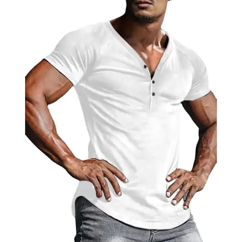 Men's V-neck Solid Color Casual Short-sleeved T-shirt 45537282X sold by Manly