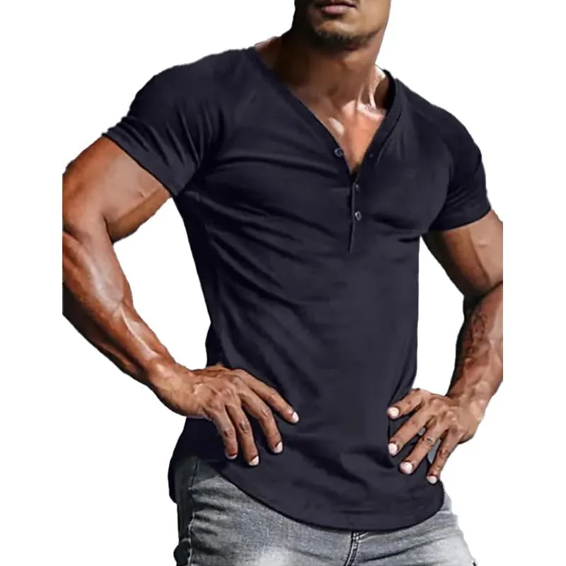 Men's V-neck Solid Color Casual Short-sleeved T-shirt 45537282X sold by Manly product image thumbnail 2