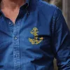 Men's Casual Vintage Anchor Embroidered Long Sleeve Shirt 11752999TO sold by Manly
