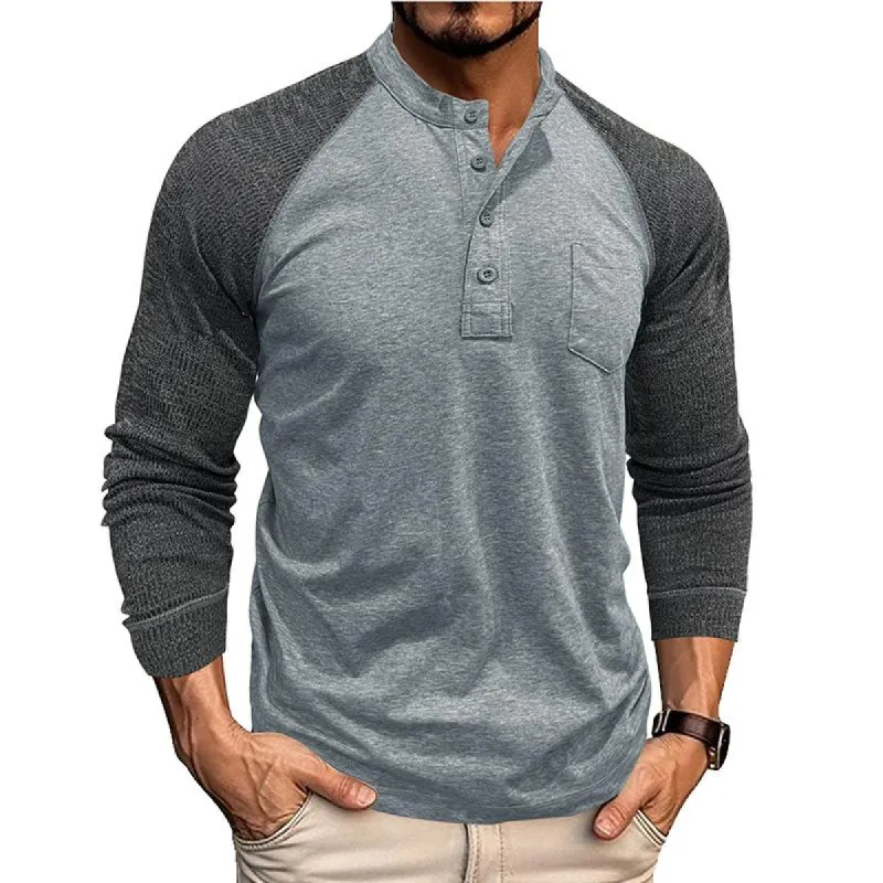 Men's Casual Contrast Color Henley Collar Slim Fit Long Sleeve T-Shirt 64695488M sold by Manly