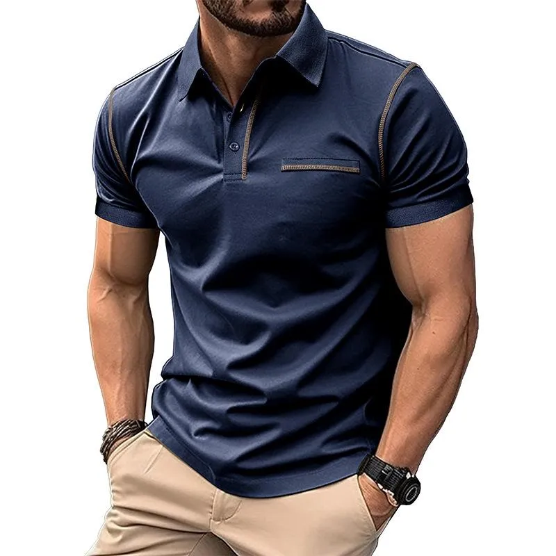 Men's Casual Contrast Lapel Short-Sleeved Polo Shirt 52904287M sold by Manly