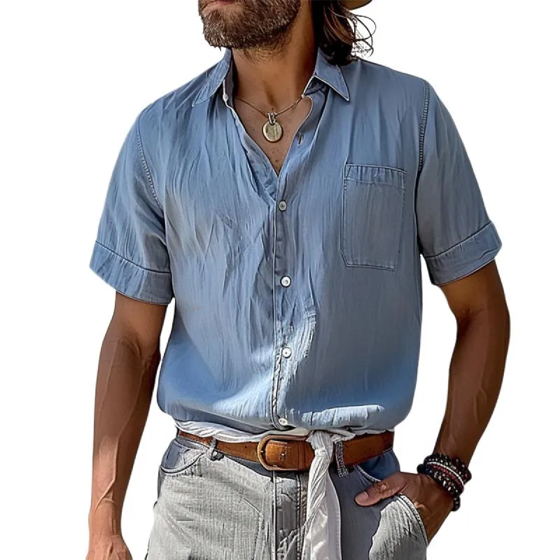 Men's Casual Pocket Lapel Short Sleeve Shirt 90061851TO sold by Manly