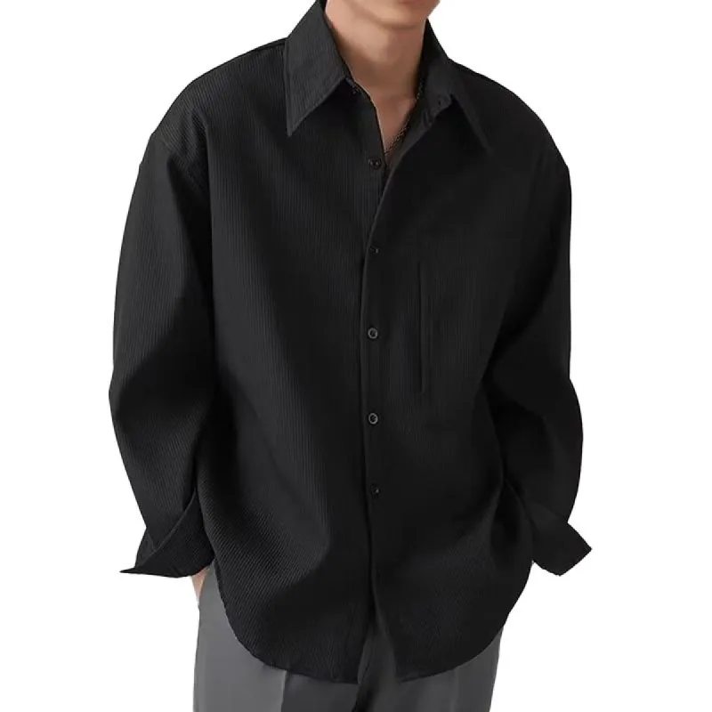 Men's Solid Breast Pocket  Lapel Long Sleeve Casual Shirt 78771662Z sold by Manly