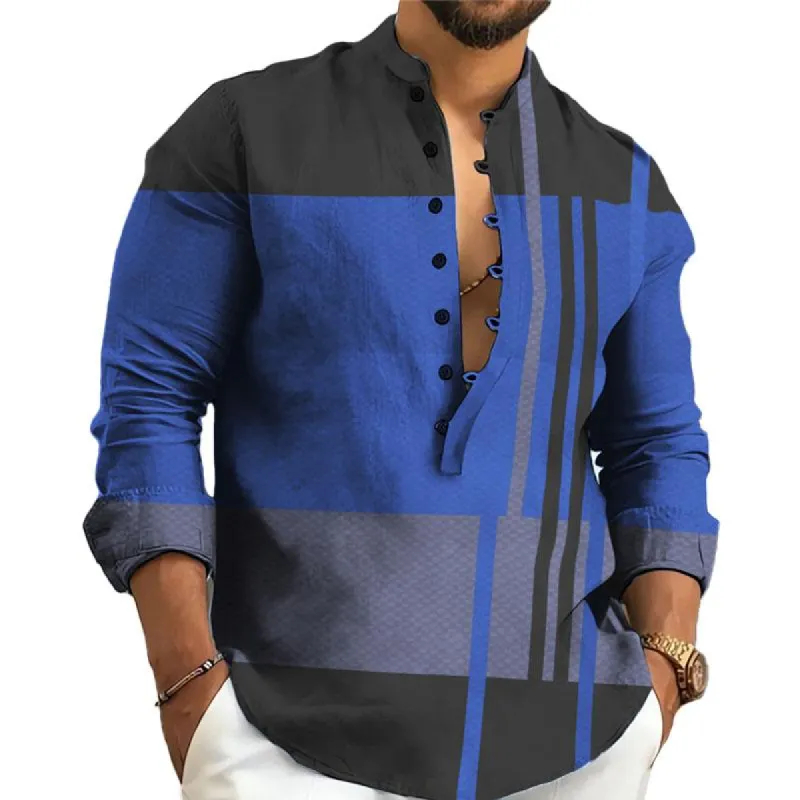 Men's Casual Plaid Print Stand Collar Long Sleeve Shirt 47056168Y sold by Manly