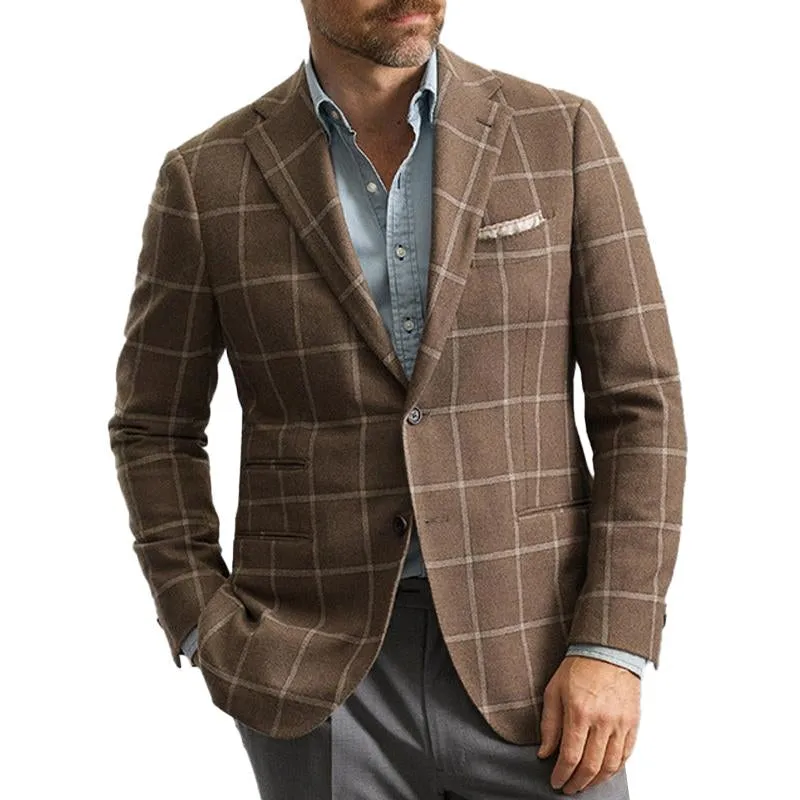 Men's Plaid Print Two-button Casual Blazer 01782911X sold by Manly