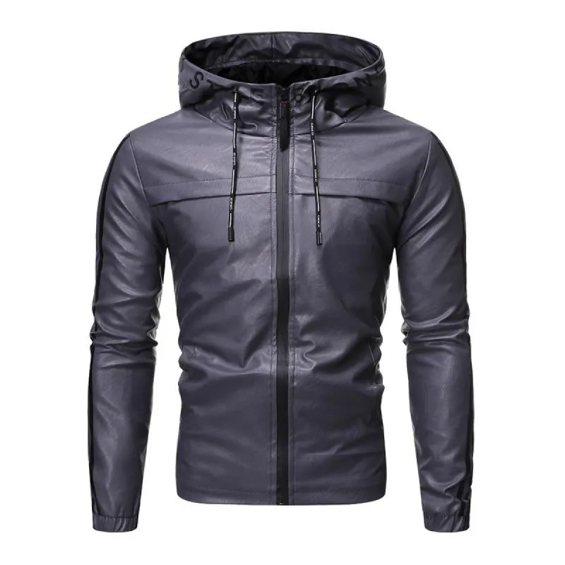 Men's Fashion Hooded Long Sleeve Zippered Leather Jacket 39712909M sold by Manly